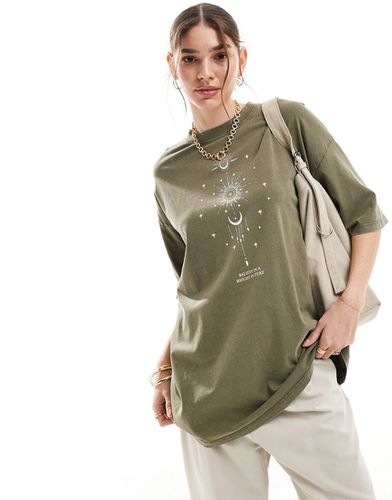 T-shirt oversize à imprimé cosmique - Kaki délavé - Only - Modalova