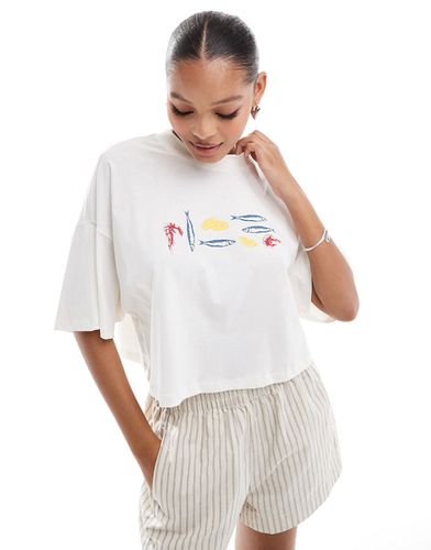 T-shirt crop top à imprimé fruits de mer - Only - Modalova