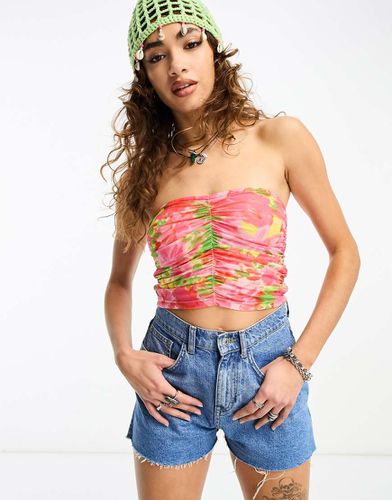 Crop top bandeau en tulle froncé - fleuri - Only - Modalova