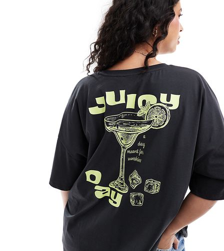 T-shirt oversize à imprimé cocktail et Juicy dans le dos - délavé - Only Curve - Modalova