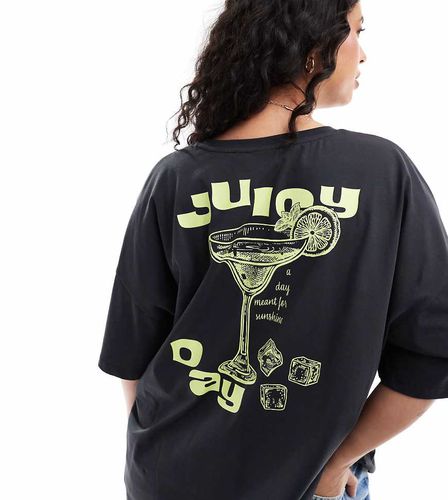 T-shirt oversize à imprimé cocktail et Juicy dans le dos - délavé - Only Curve - Modalova