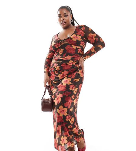 Robe longue réversible à fleurs - Marron foncé - Only Curve - Modalova