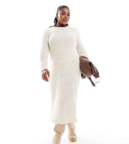 Robe longueur mollet en maille texturée - Crème - Only Curve - Modalova