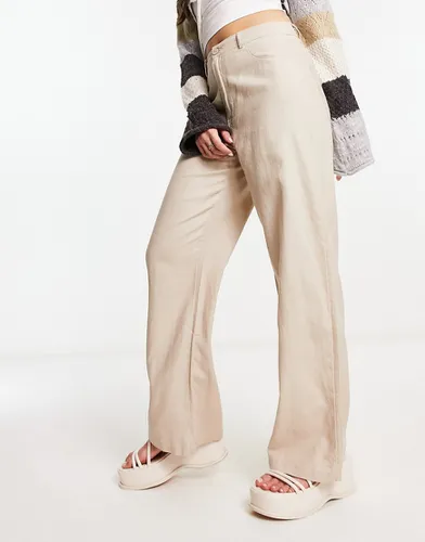 Pantalon large en lin à taille haute - Beige - Only - Modalova