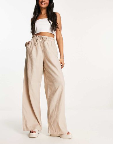 Pantalon large en lin à taille haute - Beige - Only - Modalova