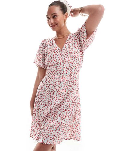 Robe courte  petites fleurs avec col V et liens  la taille - Only - Modalova