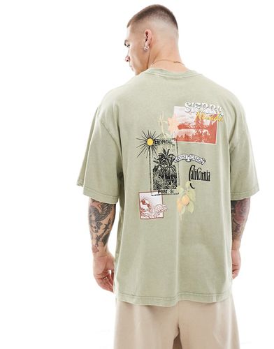 T-shirt ultra oversize avec imprimé carte postale au dos - Sauge délavé - Only & Sons - Modalova