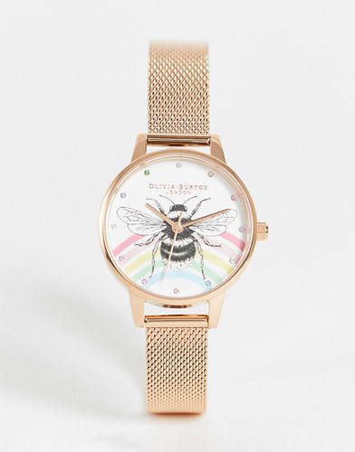 Montre à bracelet en maille avec abeille et arc-en-ciel - Or rose - Olivia Burton - Modalova