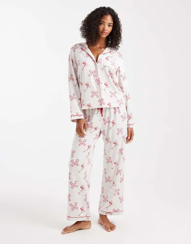 Ensemble de pyjama en jersey ultra-doux  motif cocktails et nauds - Crme - Loungeable - Modalova
