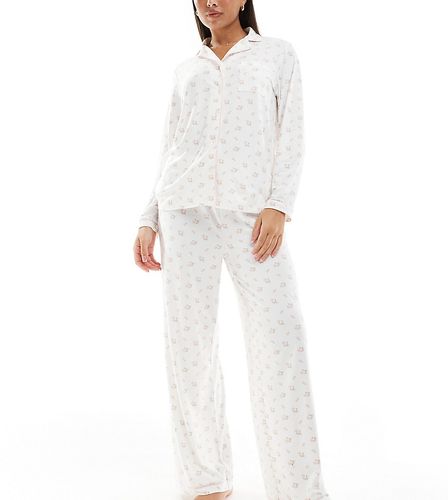 Pyjama en jersey avec chemise manches longues oversize et pantalon à fleurs - Loungeable - Modalova