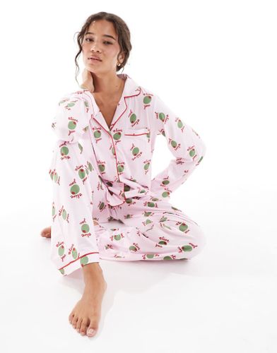 Pyjama en jersey ultra-doux  motif Olive You avec top  col  revers et pantalon ample - Loungeable - Modalova