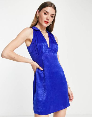 Robe courte satinée à col - Cobalt - Lola May - Modalova