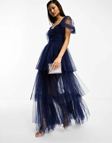 Robe longue en tulle à ourlet asymétrique - Bleu de cobalt galactique - Lace & Beads - Modalova