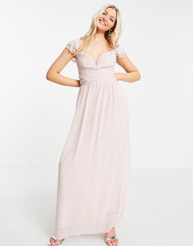 Robe longue à mancherons évasés ornementés et taille torsadée - Blush - Little Mistress - Modalova