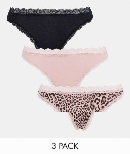 Exclusivité - Emelie - Lot de 3 strings en coton à imprimés animal assortis - BLACK - Lindex - Modalova