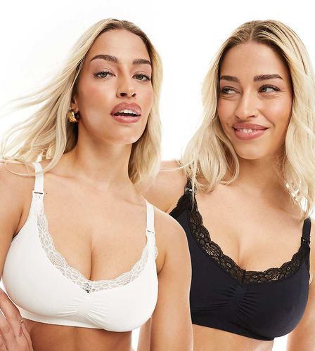 Lot de 2 soutiens-gorge de grossesse sans coutures avec dentelle - Blanc/noir - Lindex - Modalova