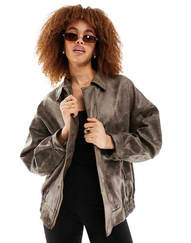 Bomber en imitation cuir - Marron effet vieilli - Lioness - Modalova