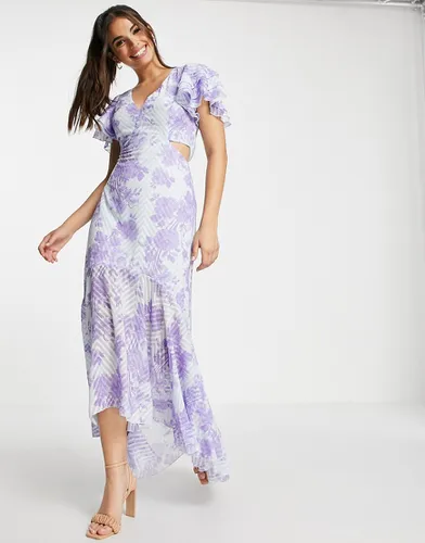 Robe longue avec décolleté plongeant à découpes et imprimé floral - Violet - Lipsy - Modalova