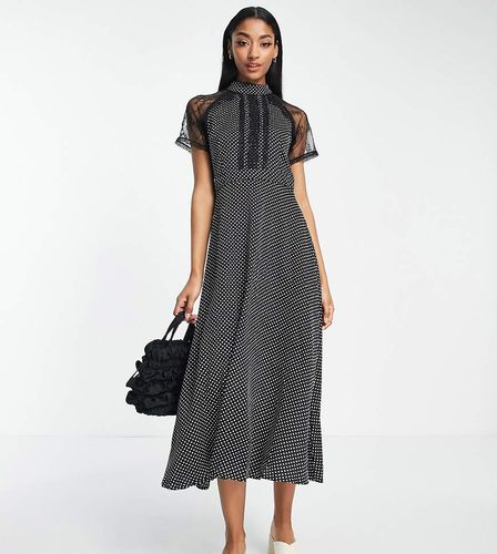 Robe trapèze mi-longue à pois et dentelle - Liquorish Tall - Modalova