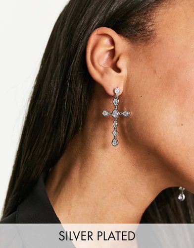 Bezel - Boucles d'oreilles croix ornées de pierres en plaqué argent - Luv Aj - Modalova