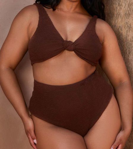 Curve x Bernadette Afia - Bas de bikini effet froissé à taille haute - Café - Moda Minx - Modalova