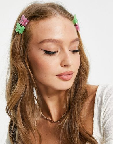 Barrettes à cheveux forme papillon - Vert/rose - Monki - Modalova