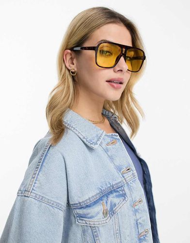 Lunettes de soleil carrées oversize style années 70 à verres jaunes - Orange - Monki - Modalova