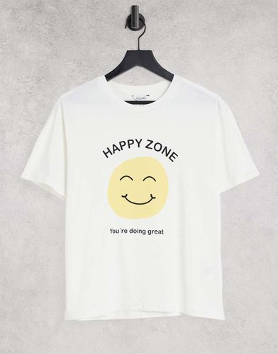 Mai - T-shirt oversize en coton avec imprimé smiley - cassé - WHITE - Monki - Modalova