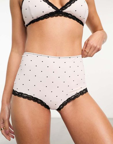 Mix & Match - Culotte taille haute à pois avec dentelle - Rose et noir - Monki - Modalova