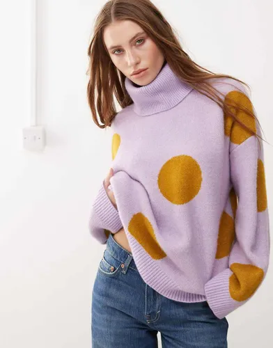 Sweat à pois oversize en maille avec col roulé - Lilas/moutarde - Monki - Modalova