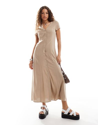 Robe boutonnée devant coupe mi-longue à manches courtes - Beige foncé - Monki - Modalova