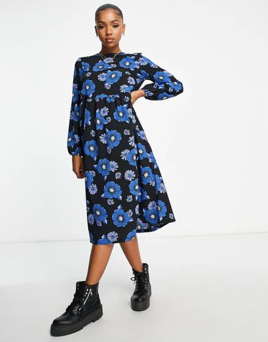 Robe mi-longue à imprimé fleuri - Noir et bleu - Monki - Modalova