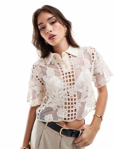 Chemise légère en crochet avec broderies - Mango - Modalova