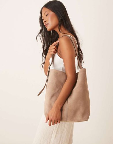 Grand sac en daim avec anse  boucle - Caramel - Mango - Modalova