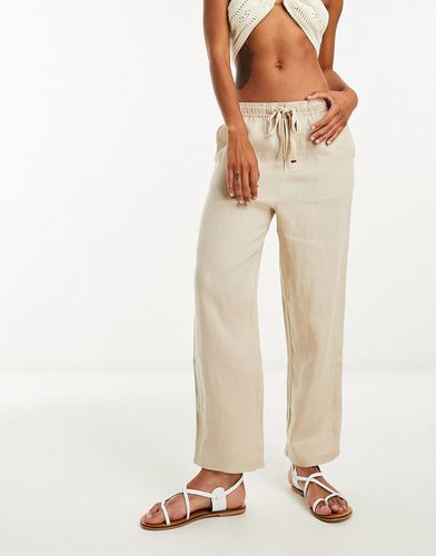 Pantalon droit en lin avec liens à la taille - Beige clair - Mango - Modalova