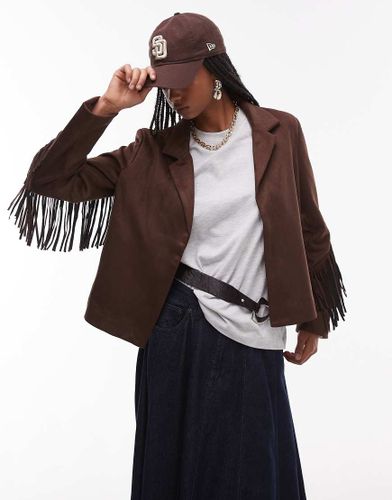 Veste style western aspect daim avec manches  franges - Mango - Modalova