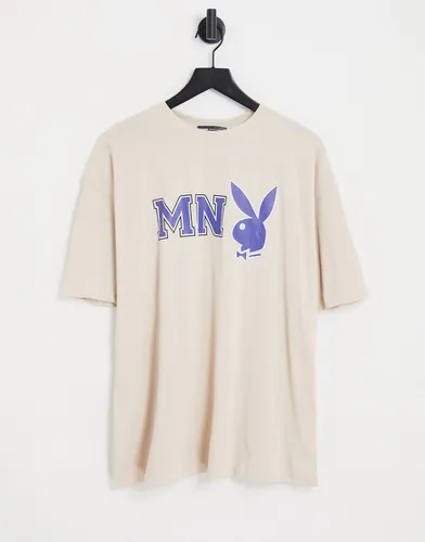 X Playboy - T-shirt avec logo sur la poitrine et au dos - Crème - Mennace - Modalova