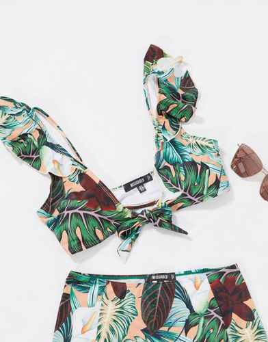 Haut de bikini à fleurs avec volants et liens à nouer sur le devant - Missguided - Modalova