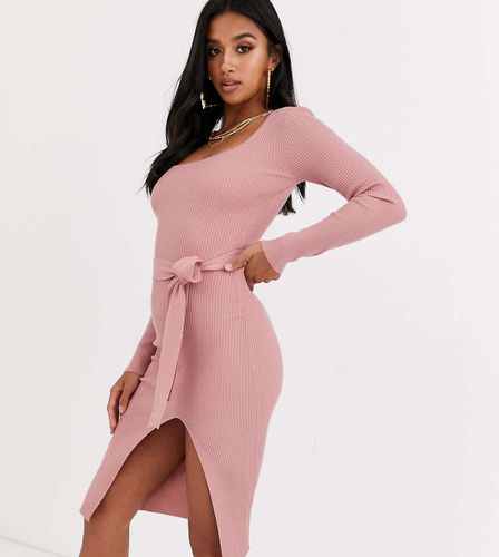 Robe mi-longue côtelée nouée à la taille - Missguided Petite - Modalova