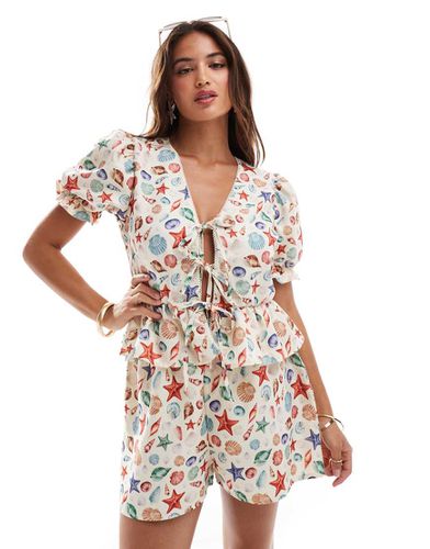 Blouse imprimée avec liens devant et manches bouffantes - Miss Selfridge - Modalova