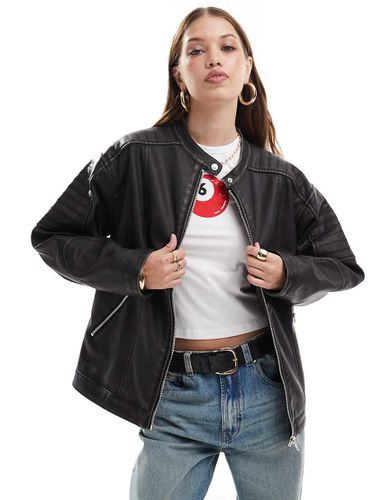 Blouson style motard long - délavé - Miss Selfridge - Modalova