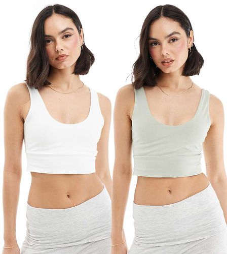 Lot de 2 brassières échancrées - Blanc et sauge - Miss Selfridge - Modalova