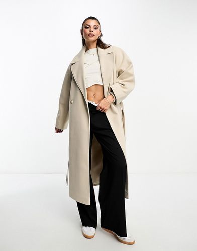 Manteau croisé long avec ceinture à nouer - Taupe - Miss Selfridge - Modalova