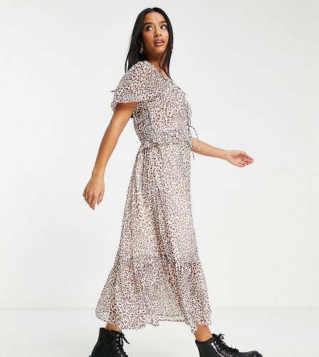 Petite - Robe longue en mousseline à lacets devant et imprimé animal - Miss Selfridge - Modalova