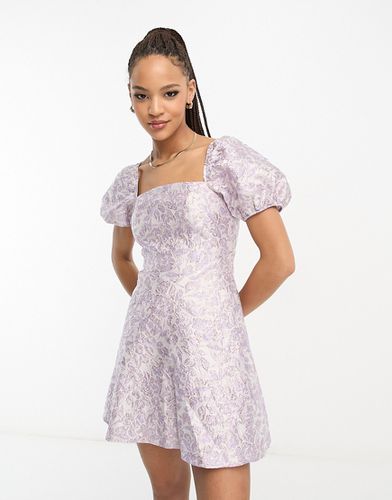 Robe corset courte en jacquard à manches bouffantes - Lilas - Miss Selfridge - Modalova