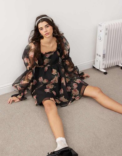 Robe courte à imprimé roses et détail nauds - Miss Selfridge - Modalova