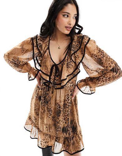 Robe courte volantée en mousseline à imprimé léopard - Miss Selfridge - Modalova