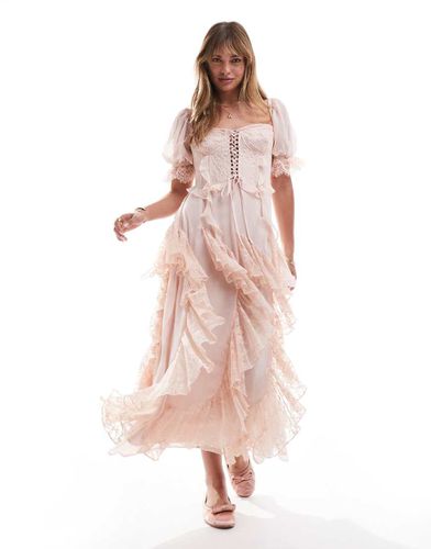 Robe longue en dentelle à volants - Miss Selfridge - Modalova