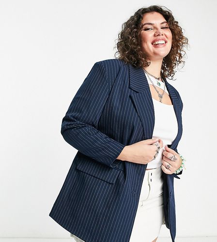 Blazer dad oversize d'ensemble à rayures fines - Bleu marine - Noisy May Curve - Modalova