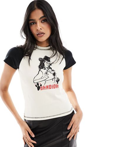 T-shirt court avec imprimé cowgirl - Crème - Noisy May - Modalova